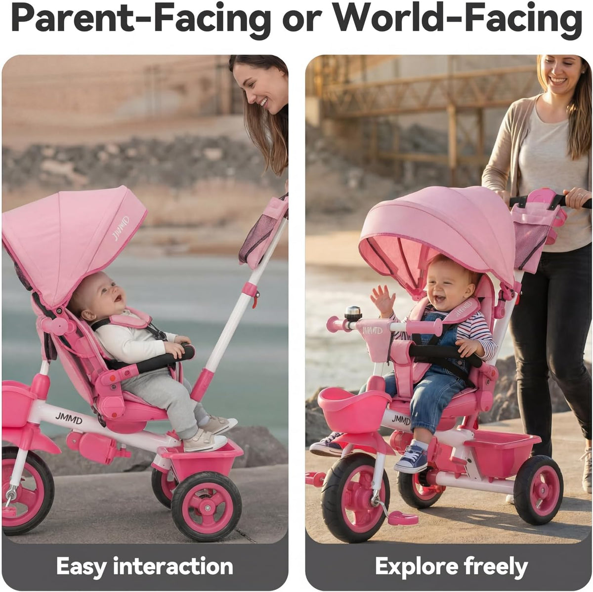 JMMD 7 in 1 Toddler Tricycle with Push Handle Trike Stroller for 1-5 - Pink - image 4