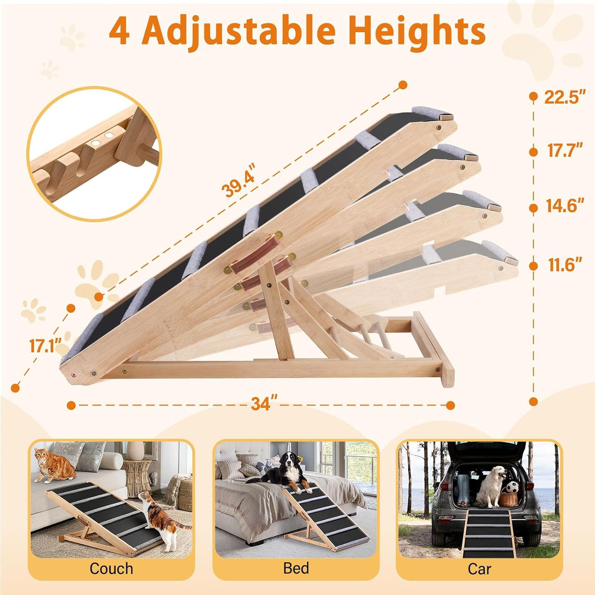 Dog Ramp for Bed, Extra Wide 17’’ - Brown / Large - image 2