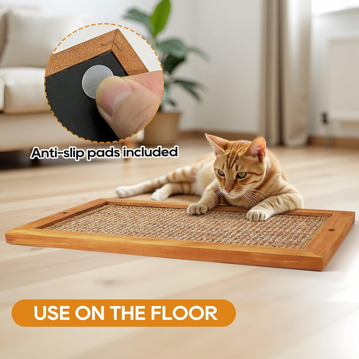 Cat Scratching Post, Wooden Sisal Cats Wall Scratcher - 2 PCS Large Brown - image 4
