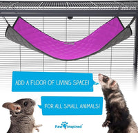 Paw Inspired Hanging Fleece Hammock for Ferrets, Rats, Chinchillas, Sugar Gliders, Small Pets | Hideout Toy for Guinea Pigs, Hamsters | Swivel Clips for Small Animal Cages (Gray/Pink)