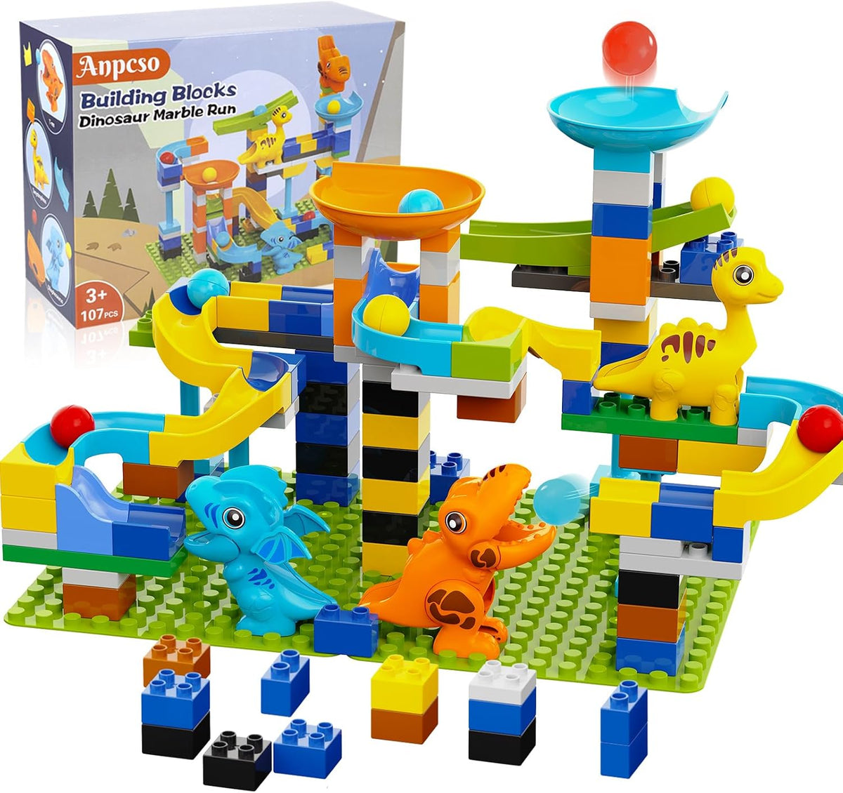 Anpcso 128 piece marble run building blocks set with ring toss rings - view 2