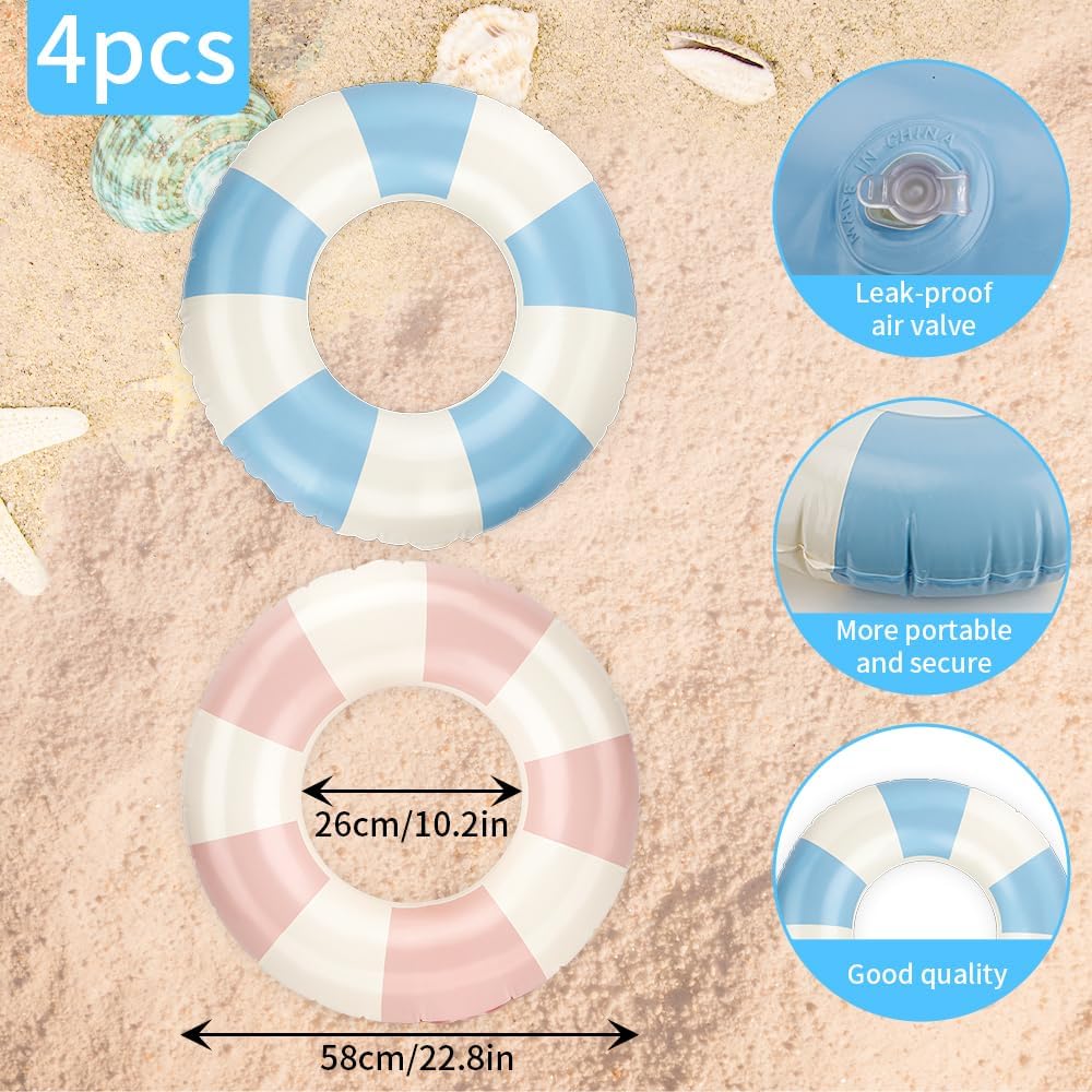 Rugwioyu pool tubes for kids, two round blue and white inflatable swim rings - view 9