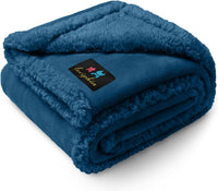 Waterproof Pet Blanket, Liquid Pee Proof Dog Blanket for Sofa Bed Couch, Reversible Sherpa Fleece - S (40" x28") / Dark Blue-thicken