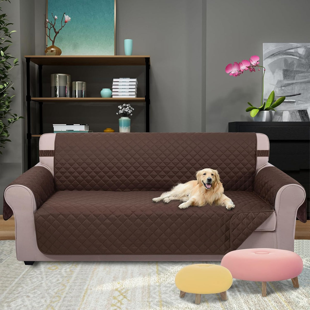 U-NICE HOME Loveseat Sofa Cover for 2 Cushion Couch, Dark Grey – Essentials for Pets - Chocolate/Chocolate / 68"sofa L - Large - image 2
