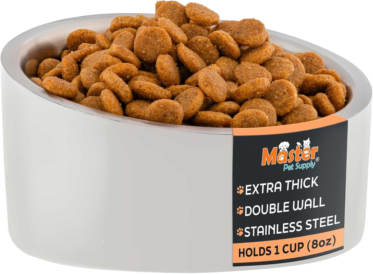 Master Pet Supply Stainless Steel Slanted Dog Cat Food Bowl 24 oz - Bone White / 1 Cup (8 oz)