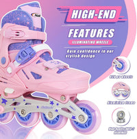 Nattork adjustable inline skates for kids with light-up wheels and checkerboard upper - view 20