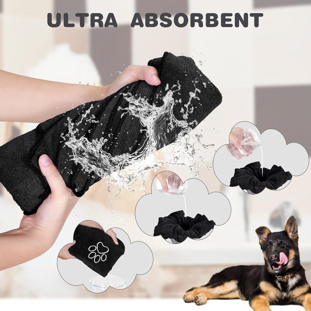 Chumia 4 Pcs Dog Towels for Drying - 16 x 32 Inch / Gray, Black - image 4