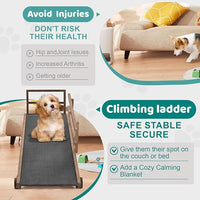 Dog Ramp for Bed, Adjustable Pet Ramps for Dog to Get on Bed, Non-Slip Rubber Surface - Folding Wooden Dog Ramp for Small/Large/Old Dogs, Adjustable up to 31 inch High Beds, Safety Railings
