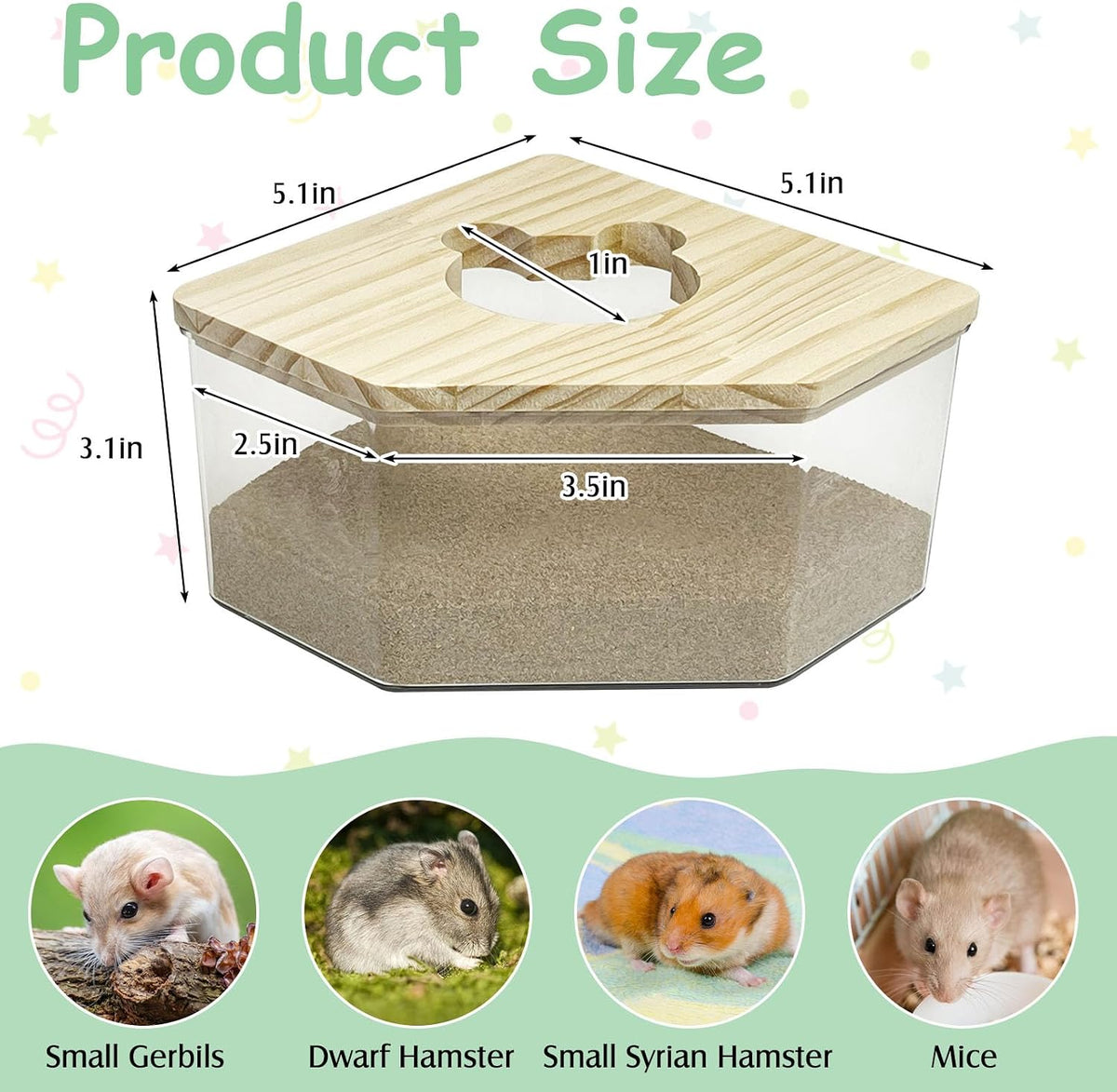kathson Hamster Sand Bath Box Transparent Acrylic Small Animals - Small - Pentagon - image 2