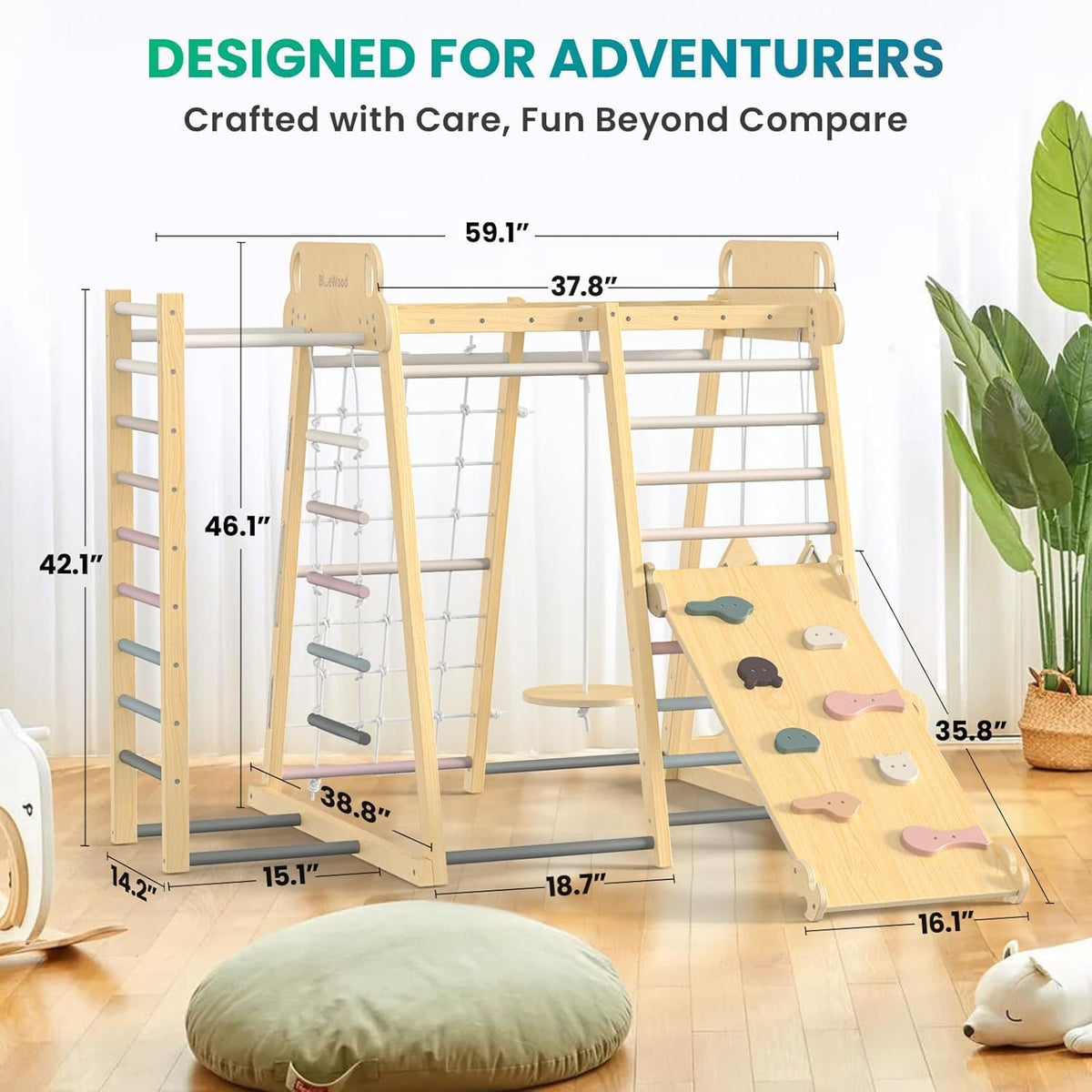 BlueWood Upgraded Indoor Jungle Gym 9-in-1 Playground Kids Climbing - Pink / 9-in-1 - image 2