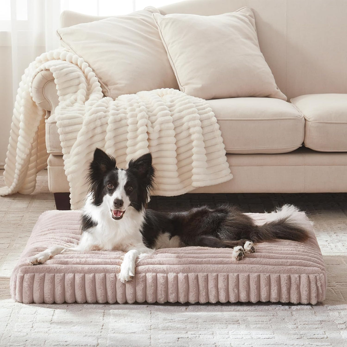 FURTIME Dog Beds Large Sized Dog, Washable Dog Bed for Crate - Pink / L(35"x23"x4")