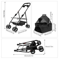 Pet Stroller, 4 Wheels Dog Cat Carrying Cart, Foldable Puppy Carrier with Storage Bag and Detachable Grid Structure for Small/Medium Dogs Cats Up to 44Lbs (Black)