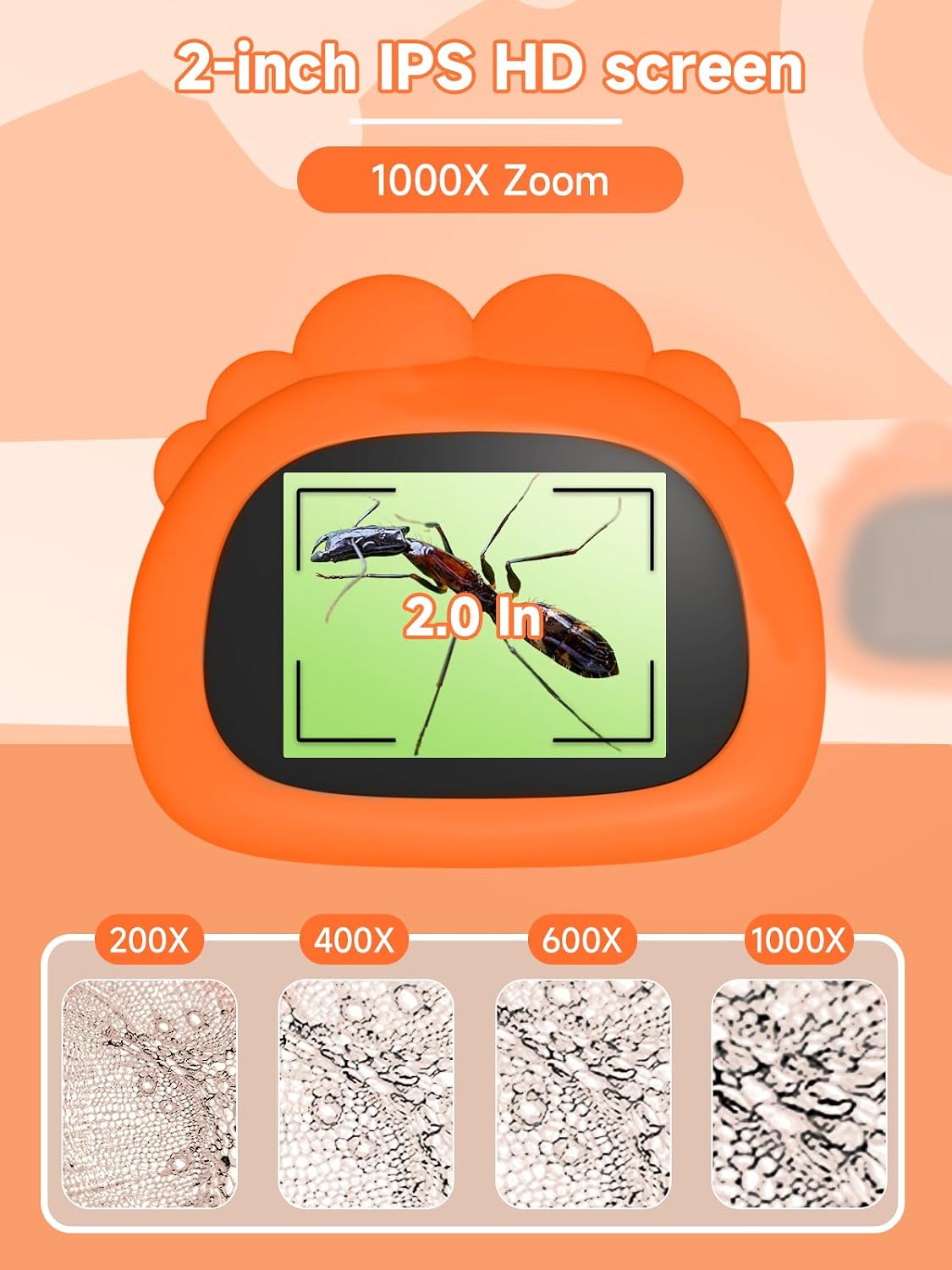 Microscope for Kids 1000X Handheld Digital Miniscope Stem Toys Gifts – Fun for Kids & Family - Orange - image 2