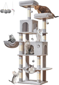 Taoqimiao Cat Tree, 67 in Tall Cat Tower with 2 Plush Cat Condos – Essentials for Cats - 73 inches / Light Gray