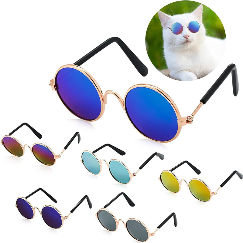 Frienda 6 Pcs Cat Sunglasses Pet Glasses - Black and Mix Reflective Color