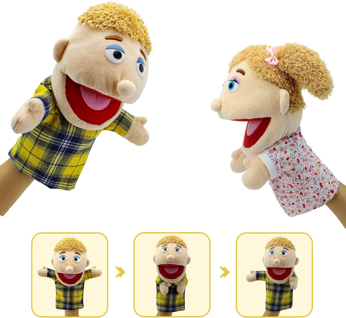Family Hand Puppets,Puppets for Kids Role Paly Family Members 13.4 INCH Multi-Ethnic Puppets Plush - Big F-boy - image 4