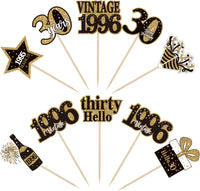 36PCS Happy 80th Birthday Cupcake Toppers Double Sided Black Gold - Vintage / 30th - image 3