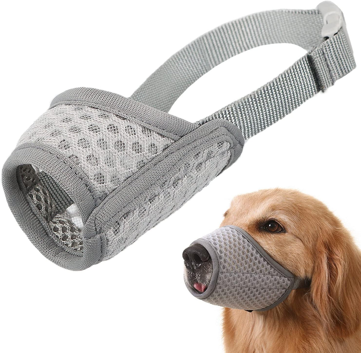 Dog Muzzle, Puppy Soft Mesh Muzzles for Grooming Biting Chewing – Essentials for Dogs - Grey / XL-(Snout 9½”-10¼”)