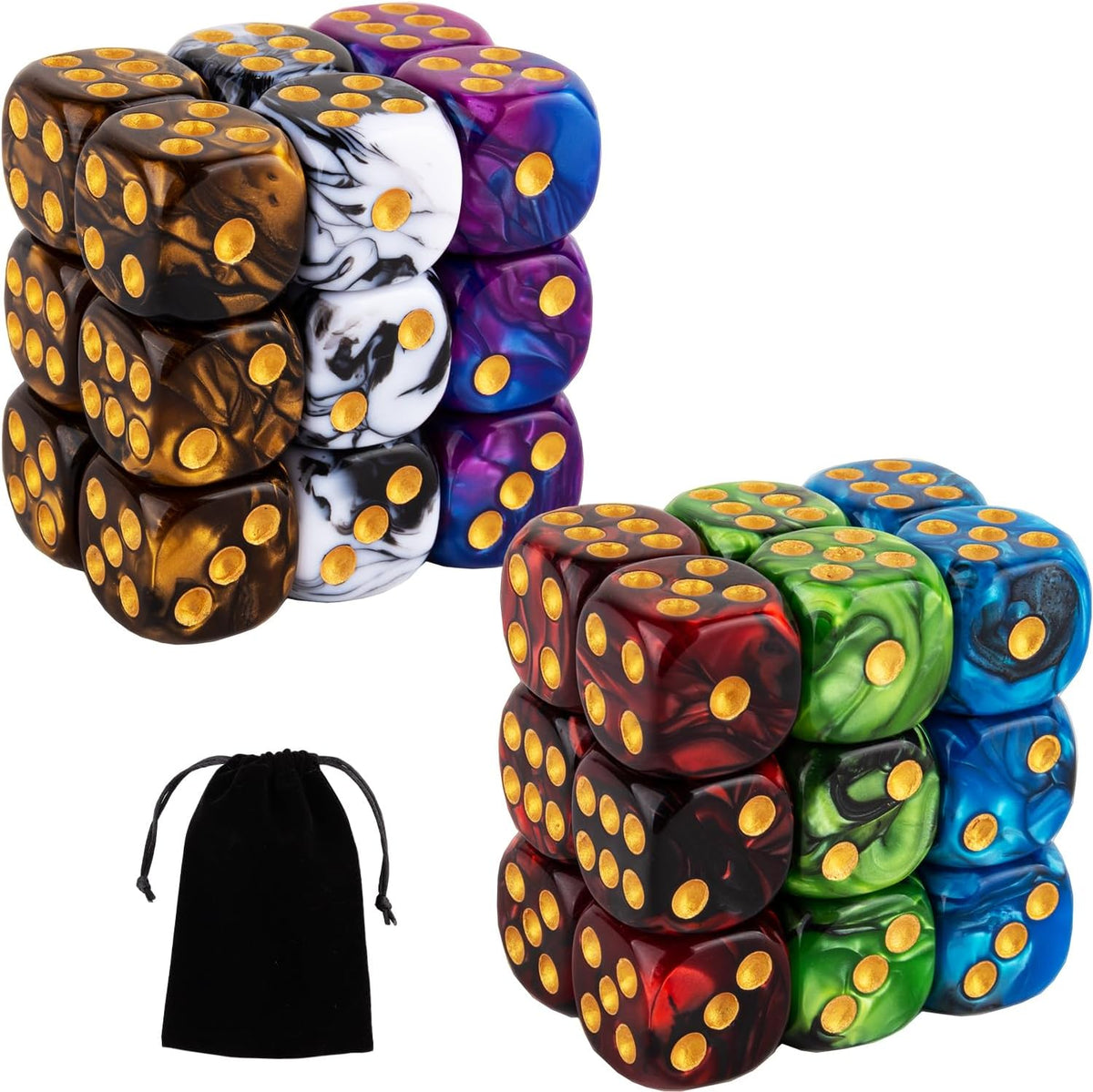 36 Pieces 16mm Marble D6 Dice 6 Sided Dice Set Round Corner Board