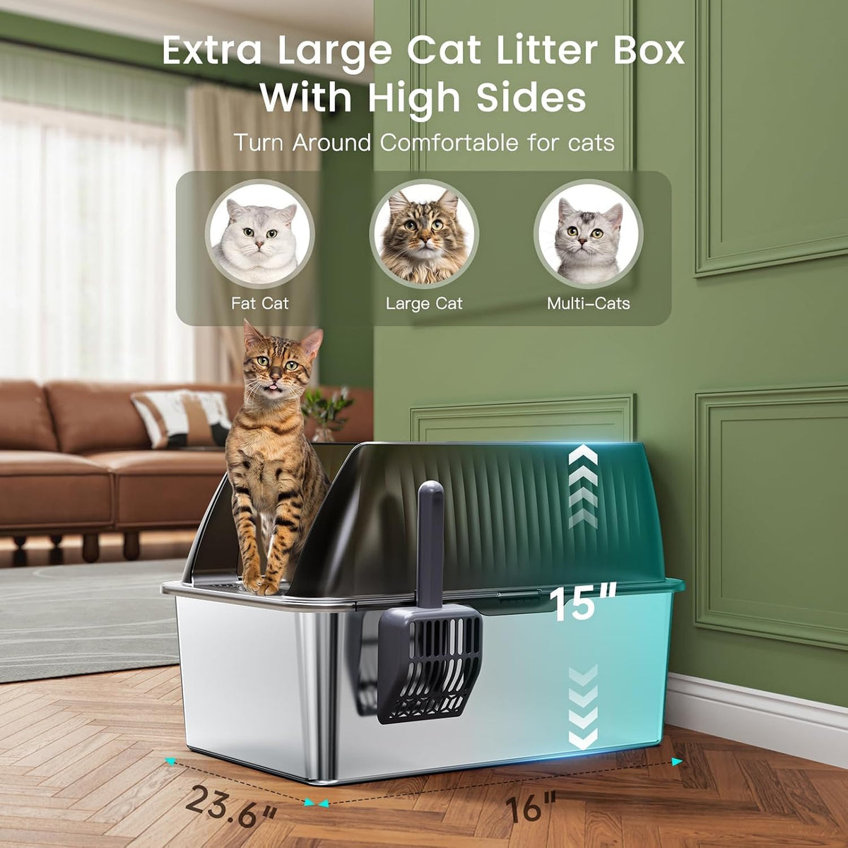 Tripamin 15”Stainless Steel Cat Litter Box Enclosure - Translucent black / XX-Large - image 4