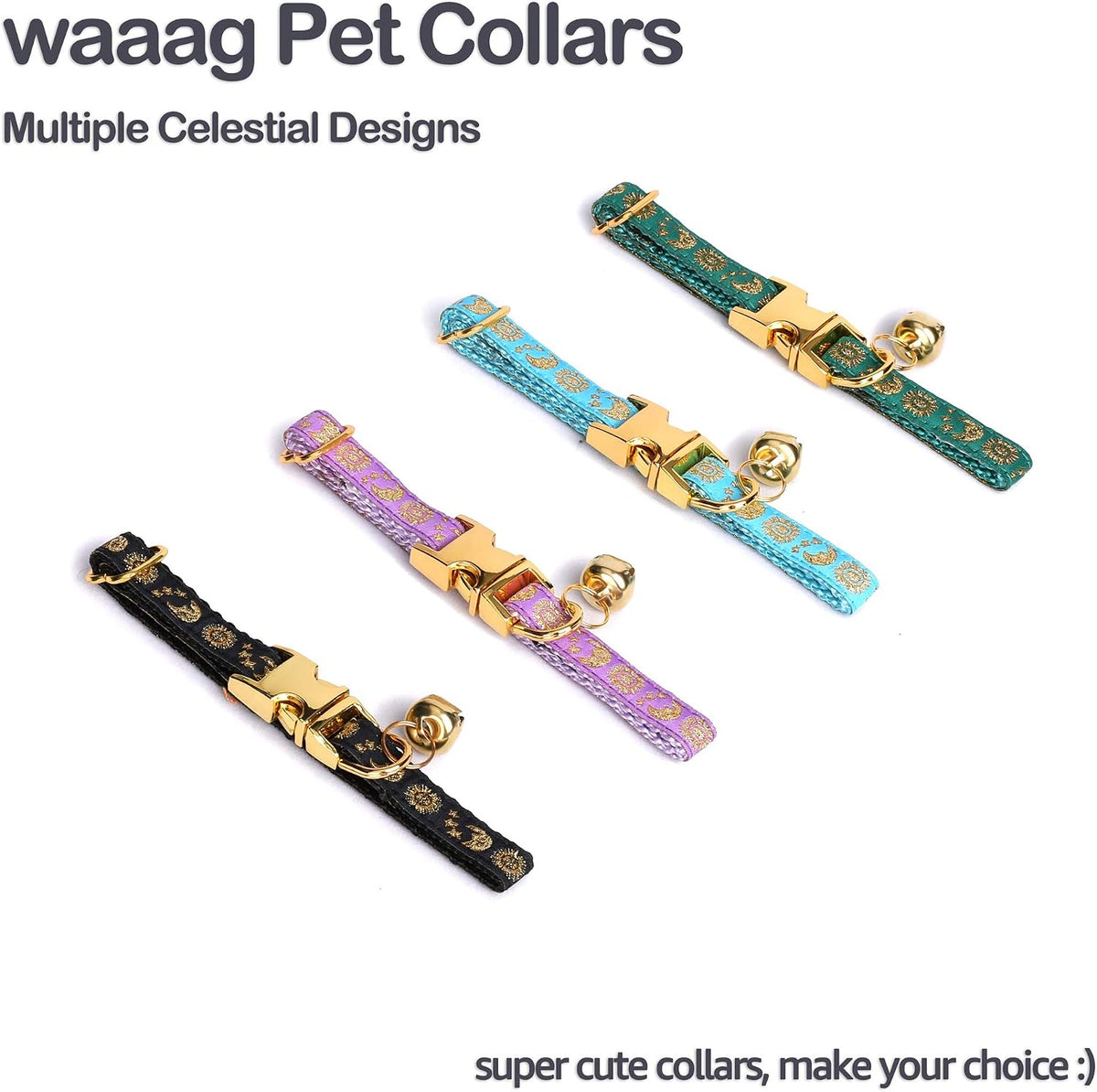 Cat Collar with Bell for Kittens & Cats, Moon & Stars Design – Essentials for Cats - Mallard Collar / X-Small (Pack of 1) - image 3