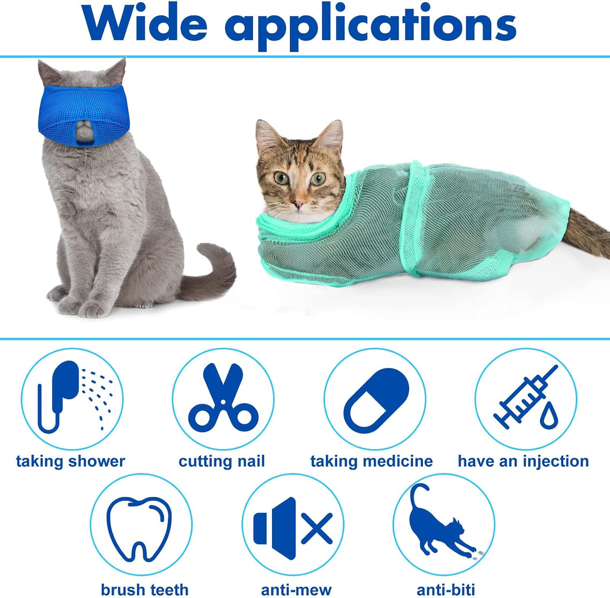 9 Pcs Cat Bathing Bag Set Cat Shower Bag - Blue, Turquoise - image 2