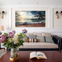 Yxbhhym Large Canvas Wall Art Beach Ocean Prints Art Coast Sunset Sea Paintings Poster Scenery Picture Palm Artwork for Wall Art Living Room Bedroom Office Decorations Framed-30x60inches