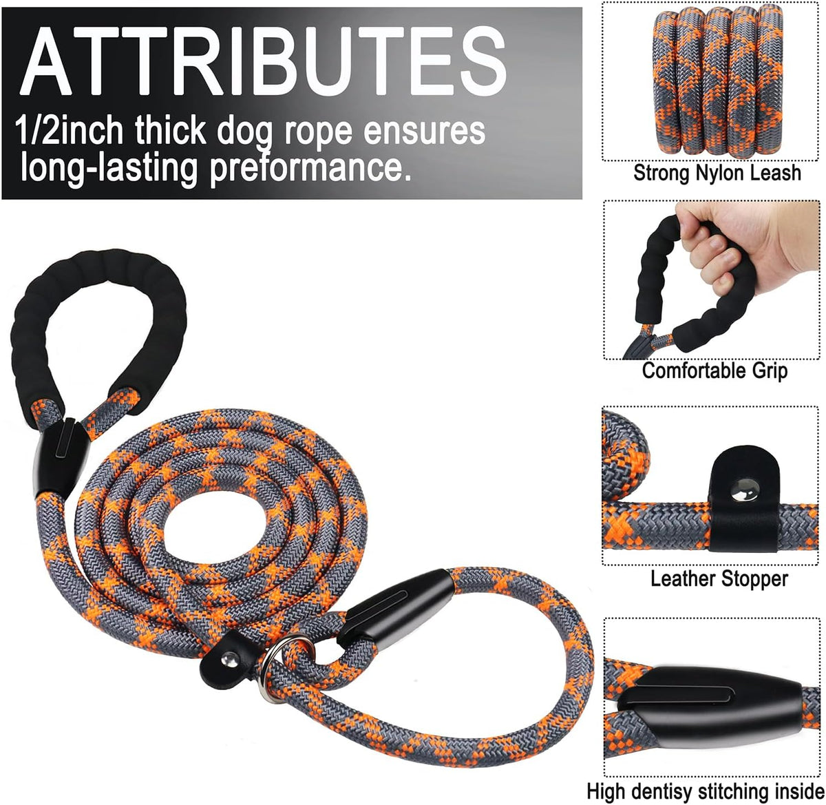 Dog Leash, 6 FT Heavy Duty Dog Leashes with Comfortable Padded Handle,Black – Essentials for Dogs - Grey Orange / 6 Feet x 1/2 Inch - image 2