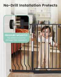 Mom's Choice-GROWNSY Baby Gate for Stairs, 29.5"-48.4" Pressure Mounted Baby Gate for Top of Stair&Doorway with Y-Spindle Rods, Anti-Trip Pedal, Wide Stairs Dog Gate Easy Install w/Red Reminder,Black