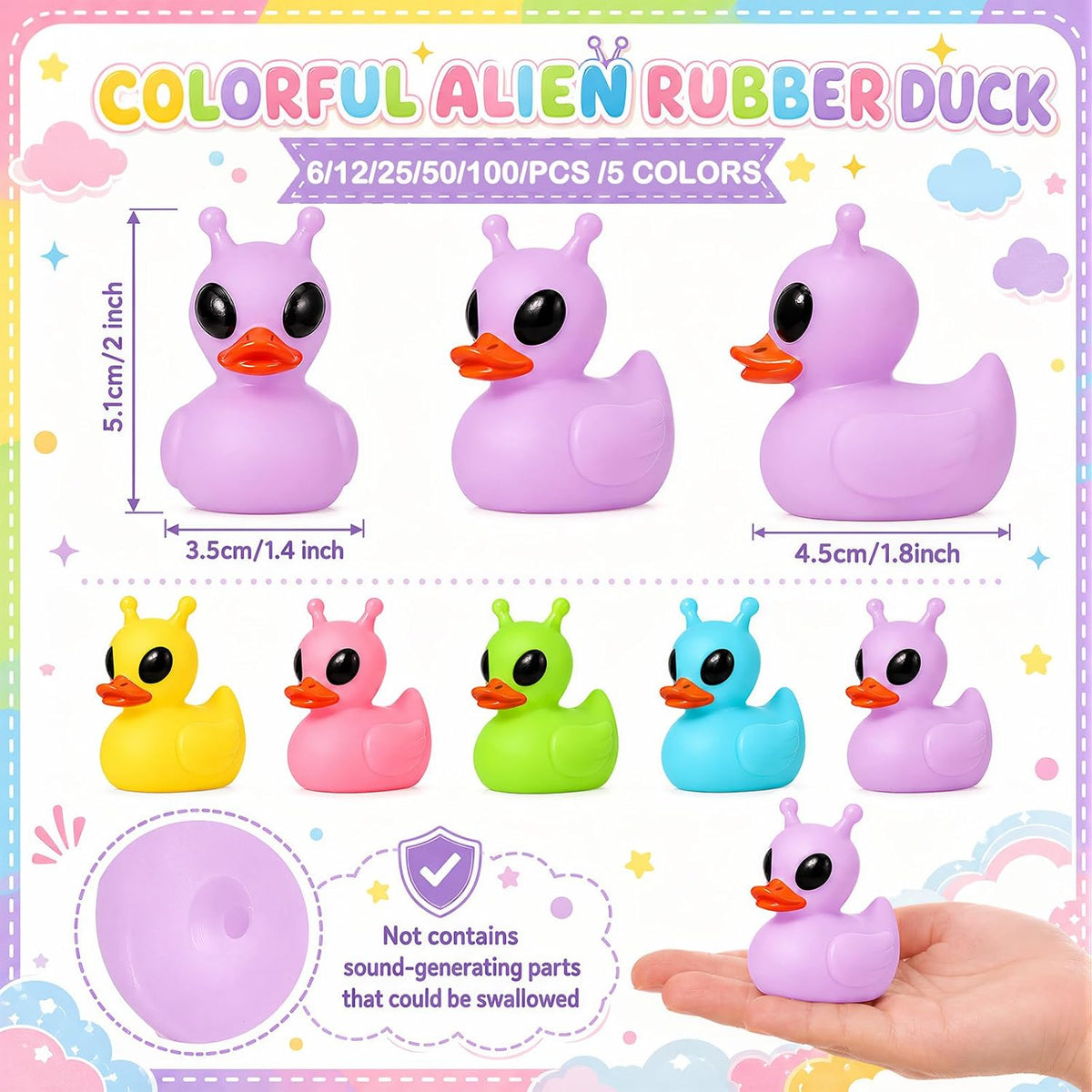 Sotiff mini alien rubber ducks, 25 green ducks with funny faces - view 10