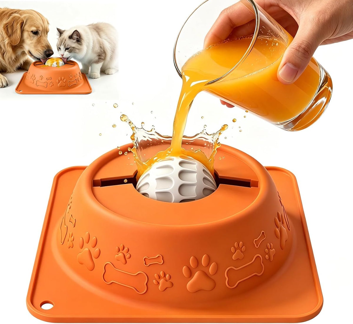 Slow Feeder Dog Bowl for Liquid Treats, Anti-Slip Lick Bowl - Orange