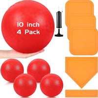Hiboom kickball set with four 10 inch red balls, rubber bases and air pump - view 2