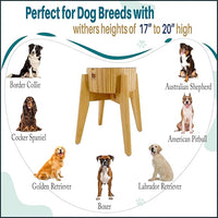 Slow Feeder Dog Bowls for Large Breed - Elevated, Raised 12-inch High - Bamboo Bowl with [60-oz Cap] Stainless Steel Inner Dish, Slow Feeding Insert Pad and Single Stand