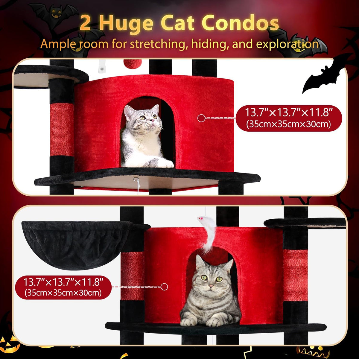 Globlazer Corner Stable Cat Tree Tower with Scratching Post, C51 - 66inch / Red Black - image 4