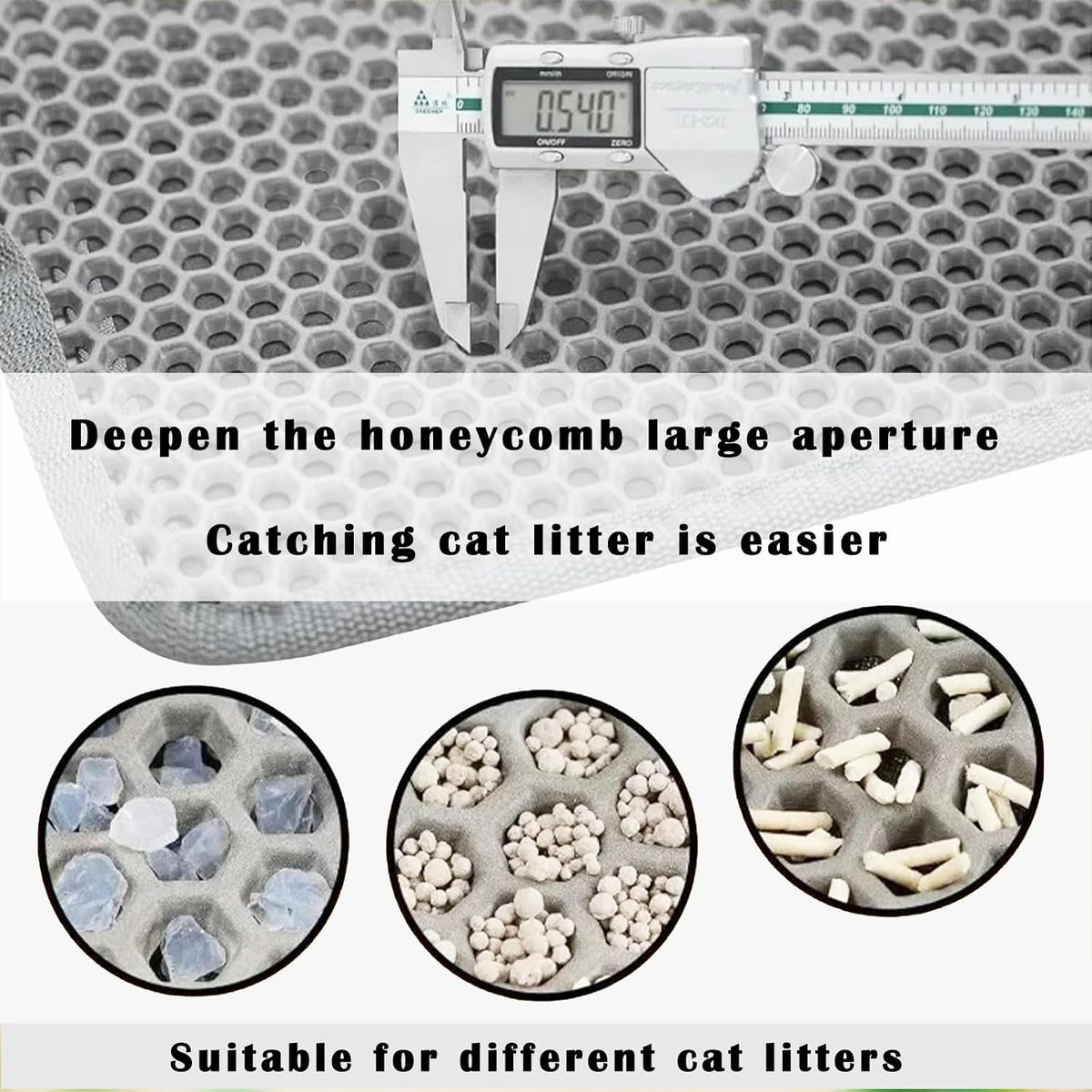 Cat Litter Mat, Honeycomb Double Layer Litter Trapping Mat – Daily Care for Cats - Light Gray / 30x22 Inches - image 2