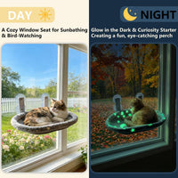 Cat Window Perch Hammock - Glow in the Dark Cordless Foldable Pet Bed with Sturdy Metal Frame - Grey - image 2