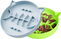 Silicone Cat Slow Feeder Bowl with Suction Cups - 1 CUP / Blue+ Green