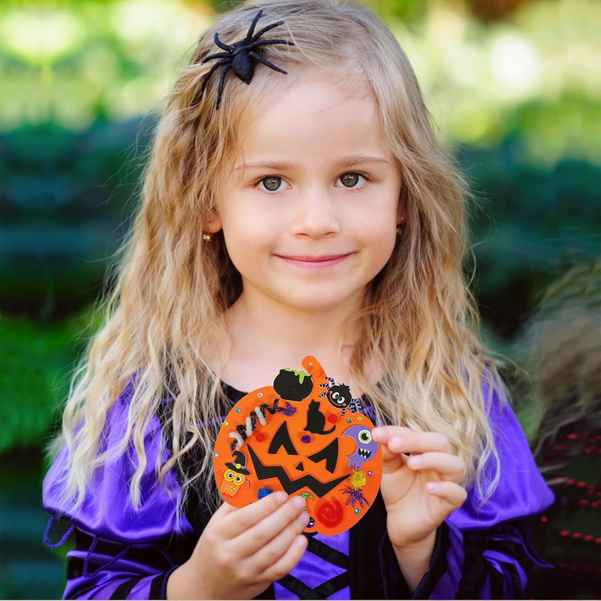 Winlyn orange foam pumpkin craft kits with Halloween face stickers, 30 pack - view 4