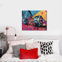 Gym Wall Art Weightlifting Fitness Canvas Wall Decor Barbell Sports Training Pictures Painting Banksy Street Graffiti Print Artwork Framed Decorations Gifts for Sports Lovers Gym Living Room Bedroom 16"x20"