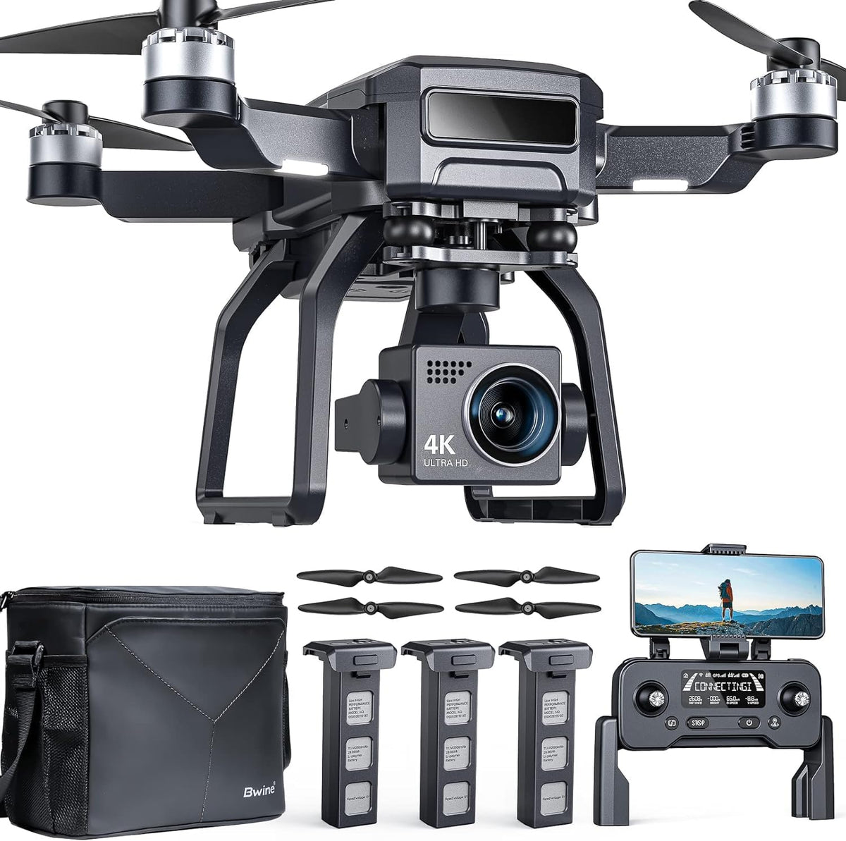 Bwine F7GIM 4K Video 6K Photo Drones with Camera for Adults 3-Axis - Dark Gray