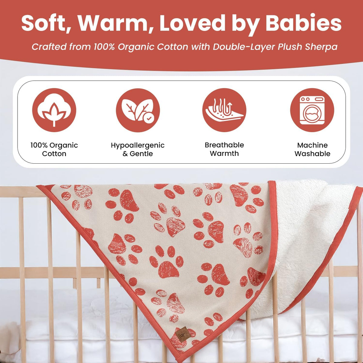 Small Pet Blanket, 100% Organic Cotton - Amber Glow/Beige - image 2