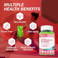 Niacinamide 500mg Gummies, Chewable Vitamin B3 Supplement with Resveratrol 500mg, High Potency Niacin for Antioxidant, Skin & Brain Health, Immune Support, Vegan Apple Flavor, 60 Count
