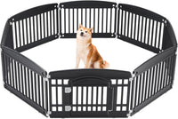 Sweetcrispy Dog Playpen, Plastic Puppy Pet Fence - Basic Black / 8 / 24 Inch