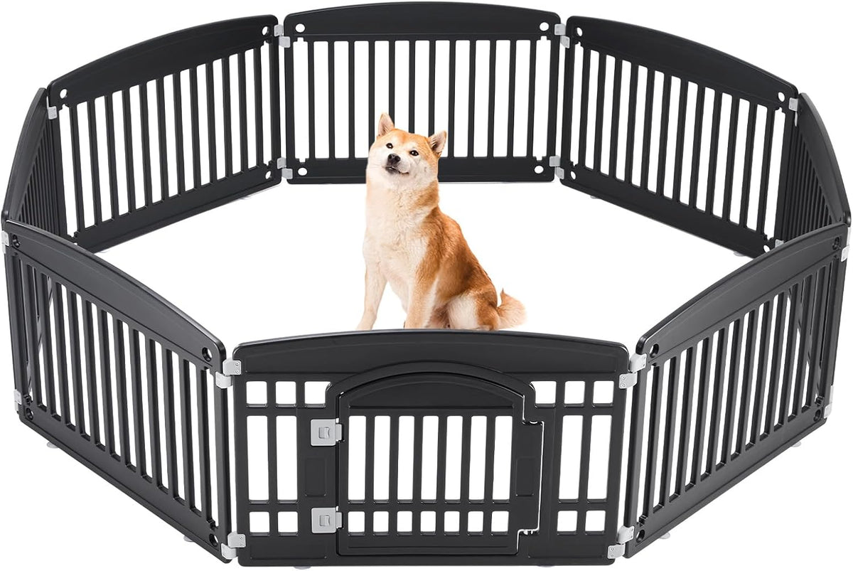 Sweetcrispy Dog Playpen, Plastic Puppy Pet Fence - Basic Black / 8 / 24 Inch