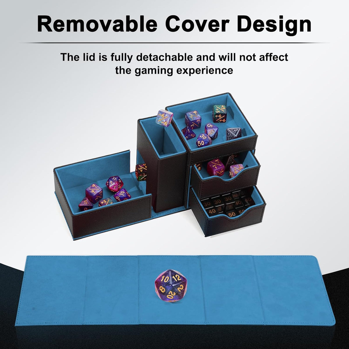 Stepane dice tray and dice tower storage box in black and red PU leather with drawers - view 35