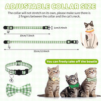 Set of 6 plaid cotton cat collars with removable bow tie and bell - view 4
