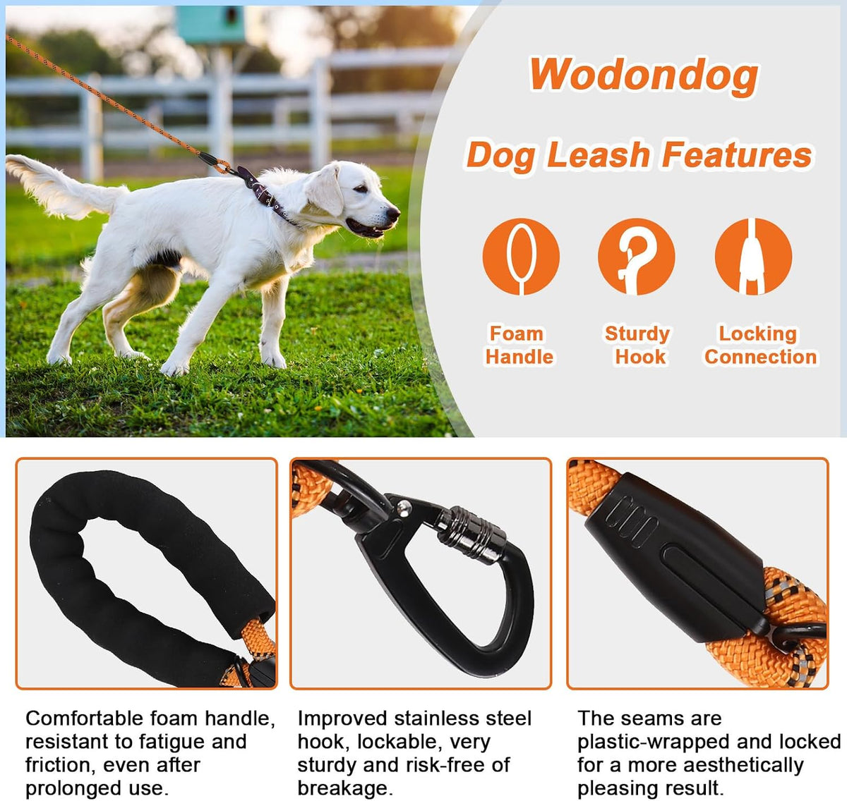 Long Leash for Dog Training 6FT/ 10FT/ 15FT/ 30FT/ 50FT/ 100FT - Orange / 30FT* 1/3" - image 2
