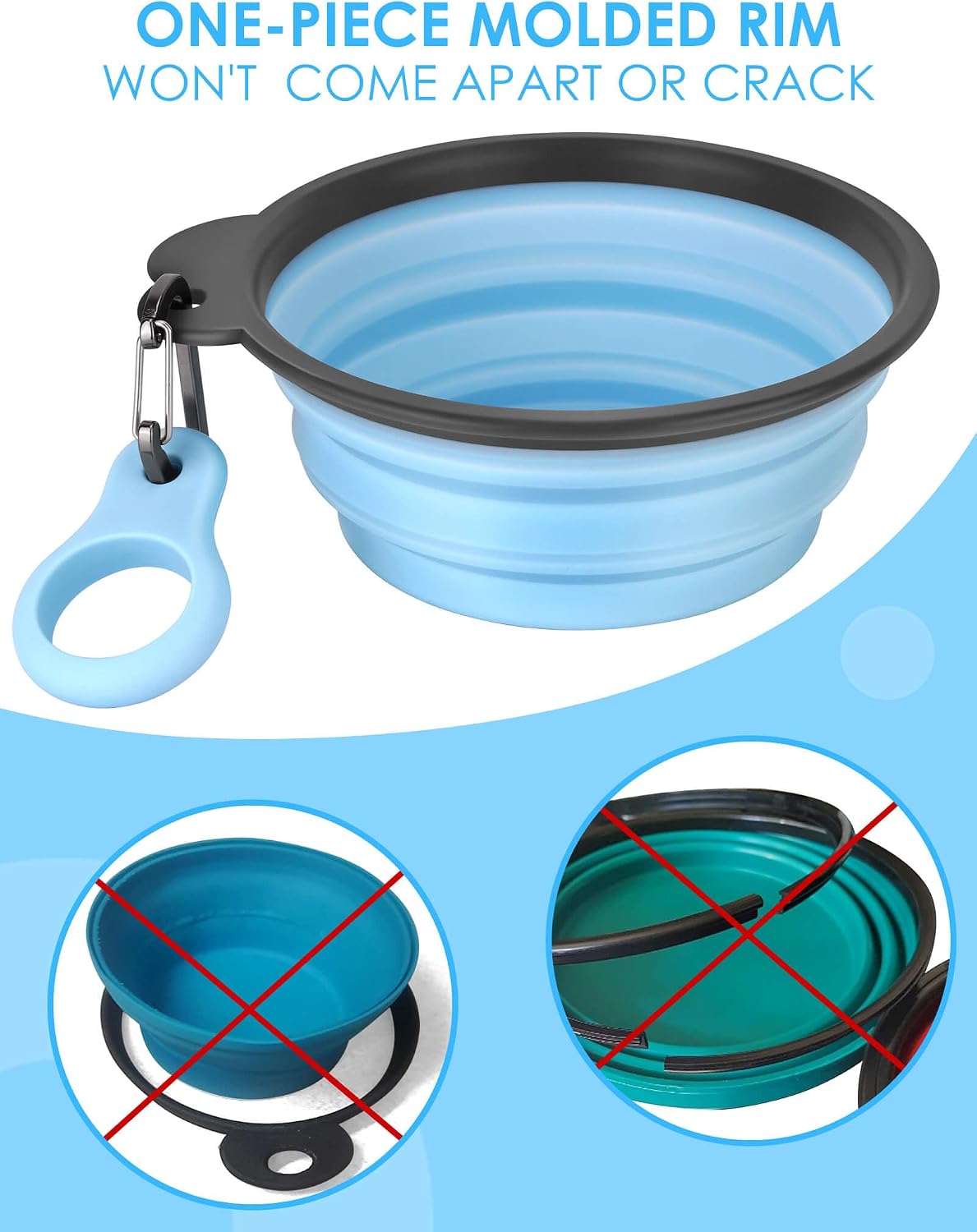 2 Pack Collapsible Dog Bowls with Bottle Carrier – Essentials for Dogs - Large (Pack of 2) / 5. Gray & Sky Blue - image 3
