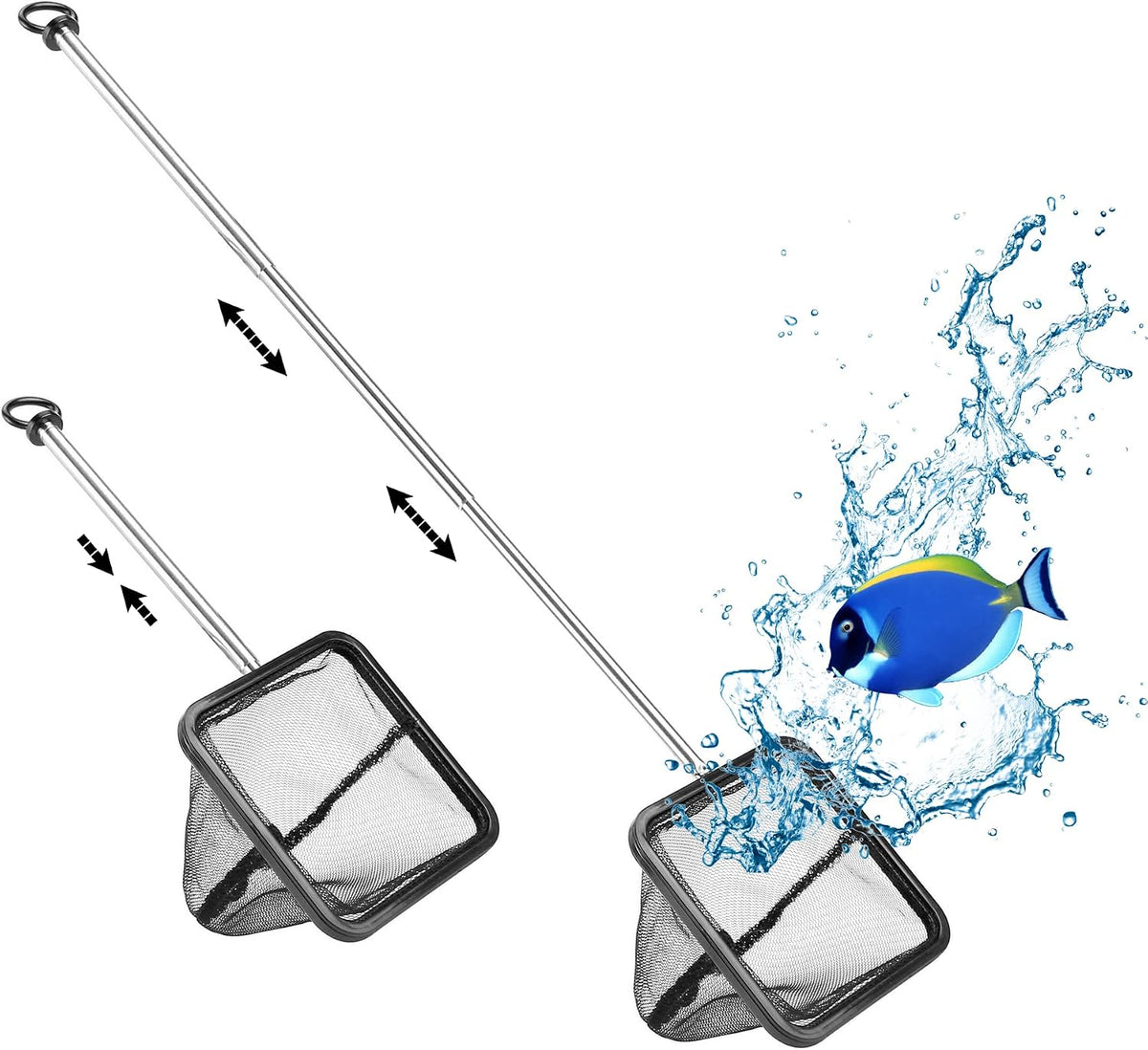 Aquarium Telescopic Fish Net with Extendable Handle Soft Mesh – Essentials for Fish - 2.8 inch