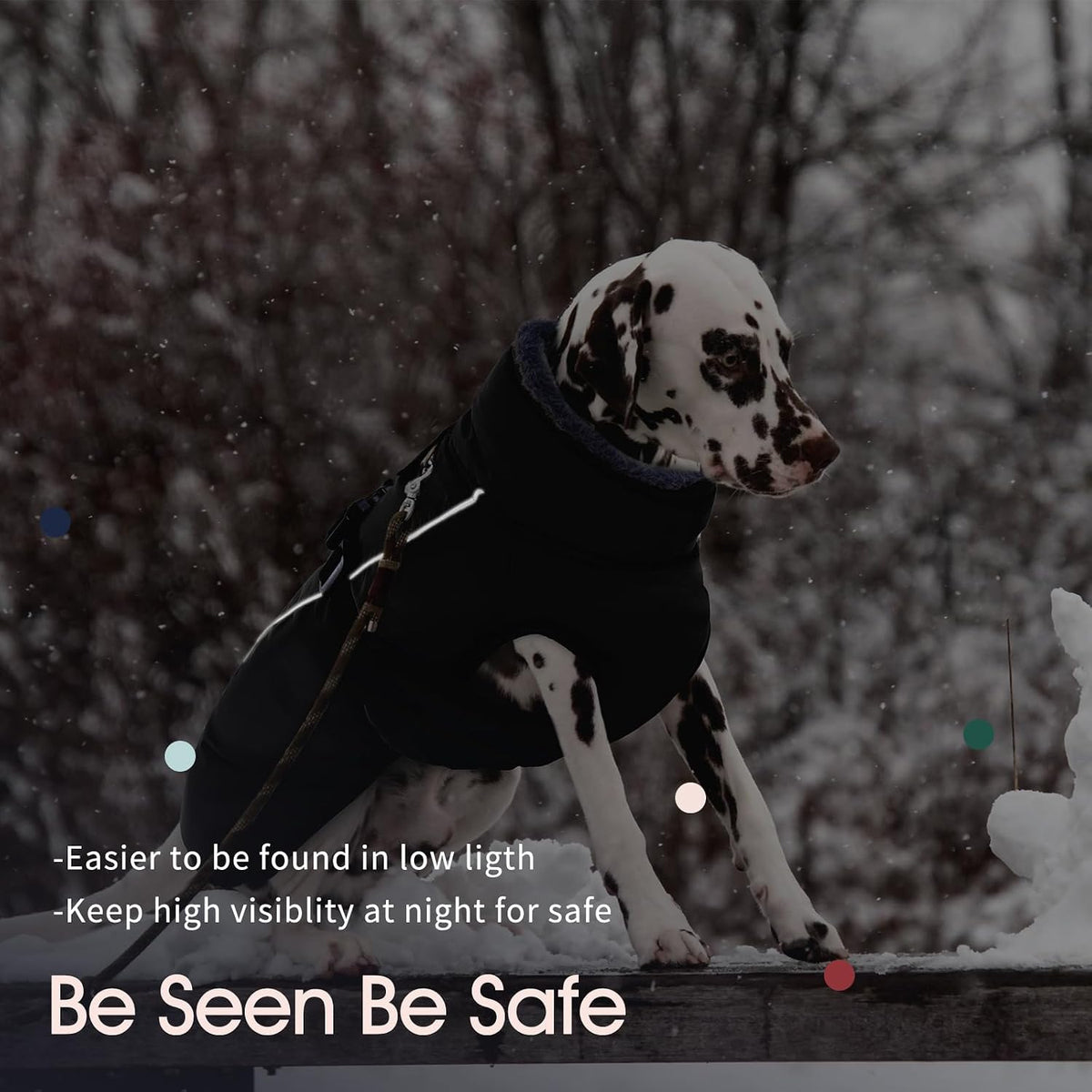 IECOii Extra Warm Reflective Dog Coat - X-Large(Chest:24.4-29.9 in) / Black - image 4